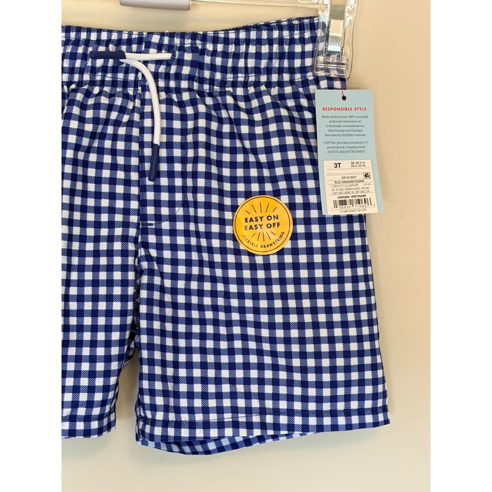 Cat & Jack Blue Gingham Mesh Lined Swim Trunks Shorts Toddler Boy 3T NEW NWT - Picture 3 of 9